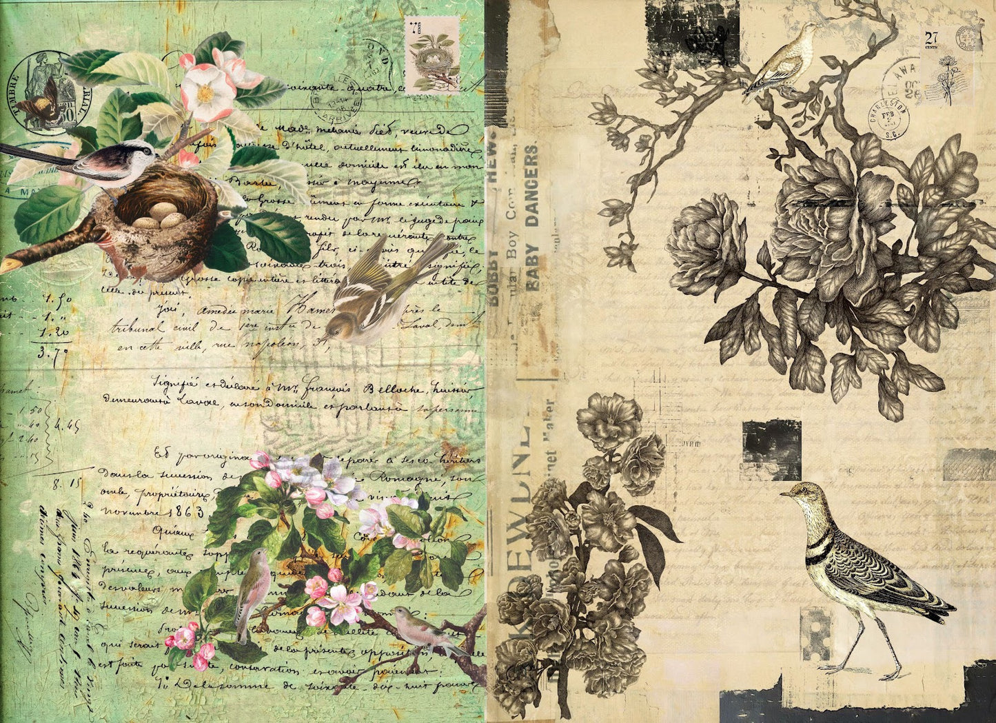 Botanical Blocks Decoupage paper